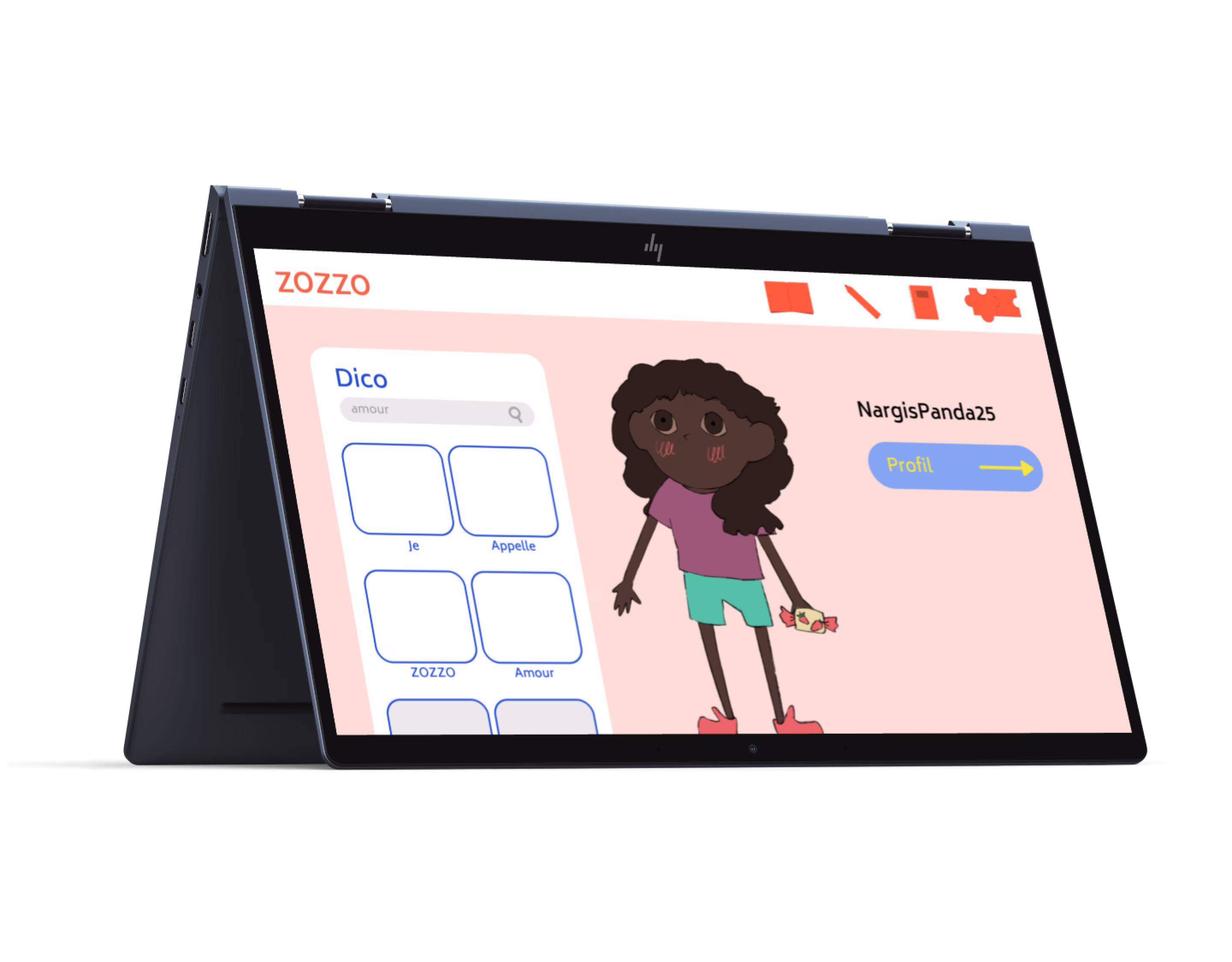L’application Zozzo sur une tablette : dictionnaire de signes et profil de l’enfant